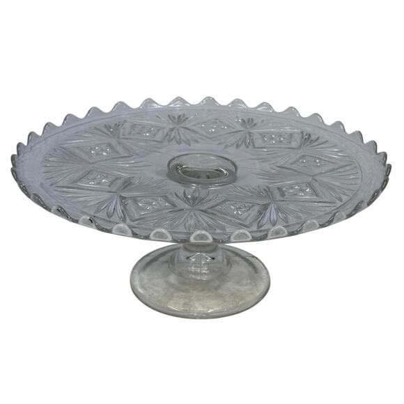 EAPG Diamond and Sheaf Scalloped Edge Late 19th Century 12.25" Cake Stand - Picture 2 of 7
